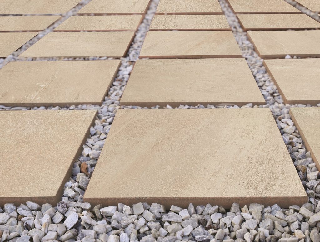 Quartz Ivory Pavers on Pebbles